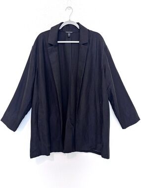 Eileen Fisher Black Lyocell & Linen Slub Open Front Blazer Jacket Women’s XL